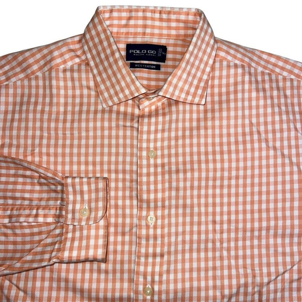 Ralph Lauren Polo Golf Mens‎ XL Orange Check Long Sleeve Button Up Shirt LOGO